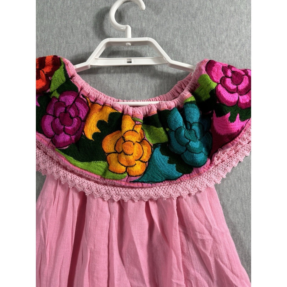 Hawaiian Shirt Top Size S Pink Floral Embroidered Off Shoulder Cotton Sleeveless - Picture 2 of 6